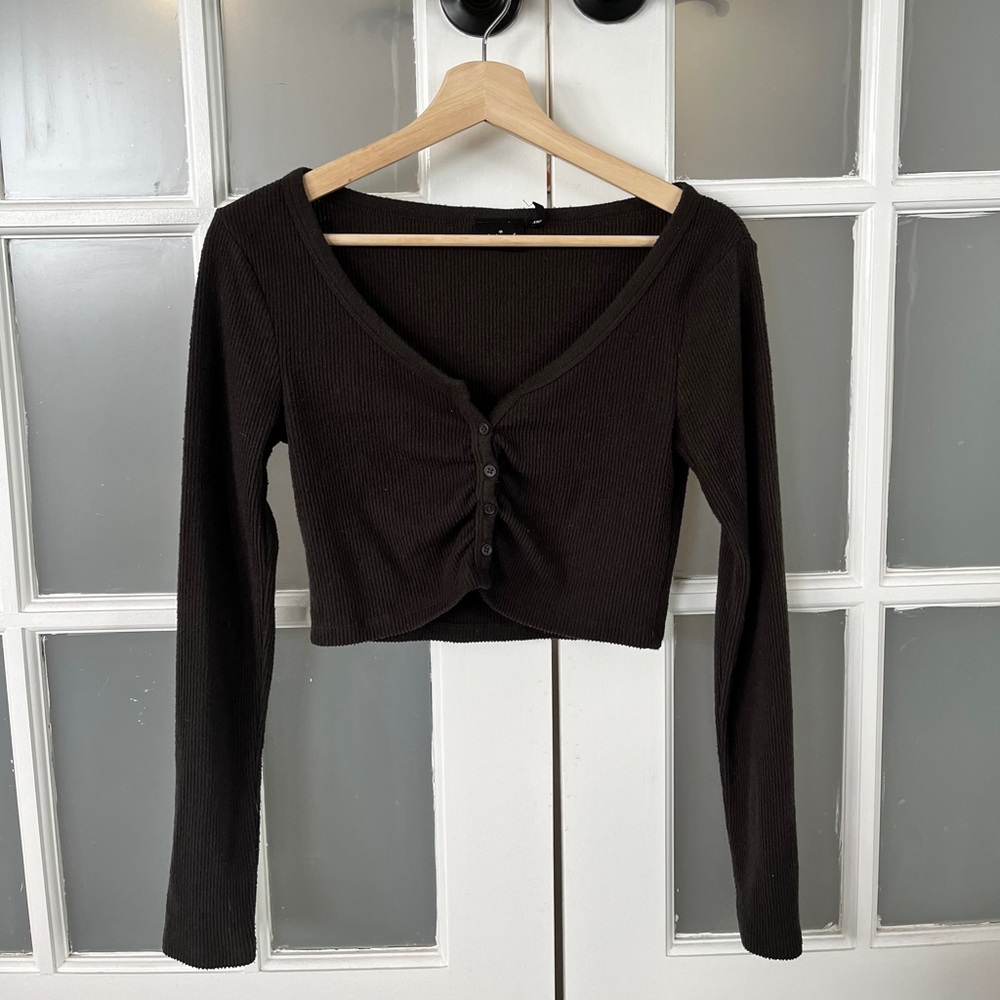 Urban outfitters button up long sleeve crop top